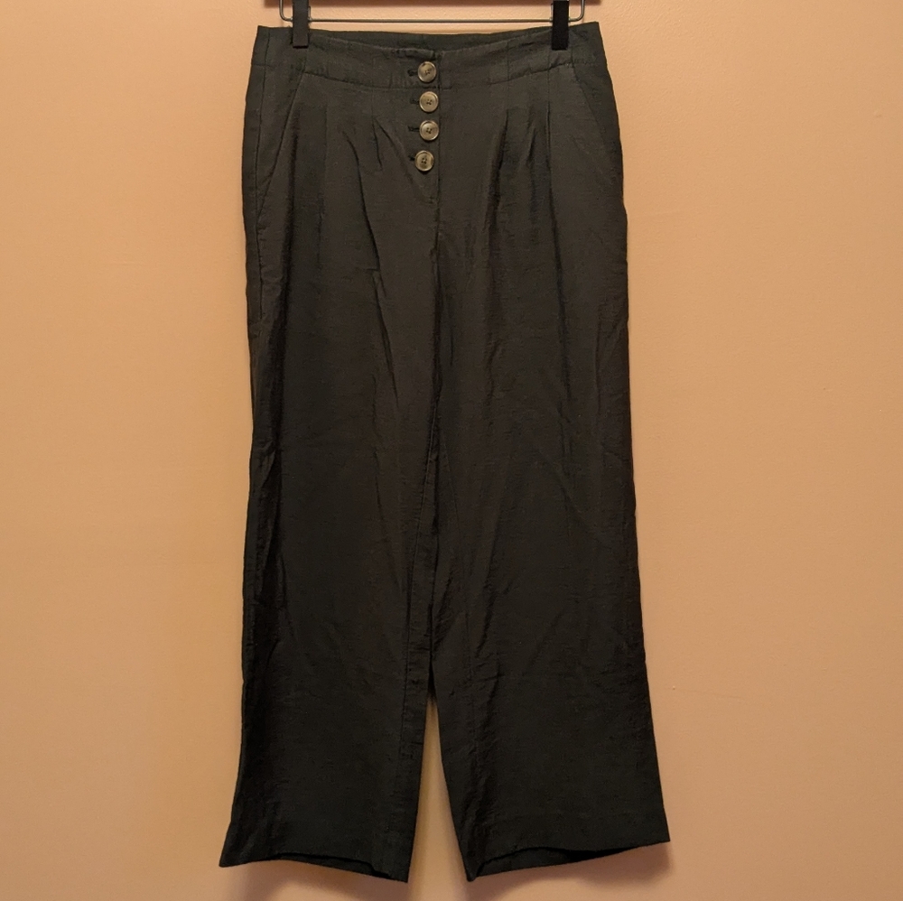 Loft High-Waist Green Button-Front Pants Size 0